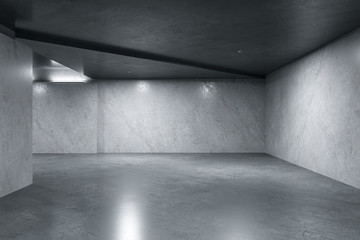 Simple grey concrete interior with lamps