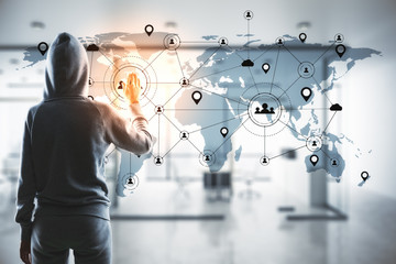 Hacker drawing remote work interface