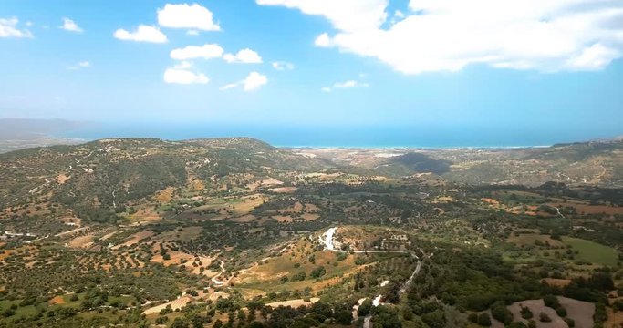 Scenic aerial view of town in mountains in Cyprus