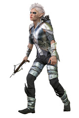 Elf Archer Man with Bow and Arrow on Isolated White Background, 3D illustration, 3D Rendering