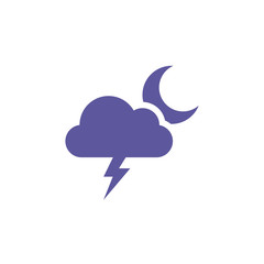 Weather pictogram. Forecast icon. Night cloud with thunder symbol. Storm coming with lightning. Moon Negative with circle background.