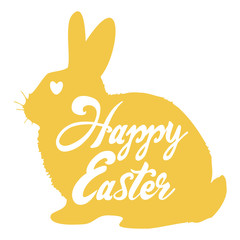 Rabbit isolated on white background. Happy easter lettering. Holiday sticker