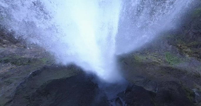 Waterfall Multnomah Falls 4K Aerial Drone - Start at top of waterfall then travel boom down with flow of waterfall all the way to bottom