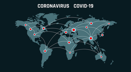 Coronavirus 2019-nC0V Outbreak. Travel Alert concept. The virus attacks the respiratory tract, pandemic medical health risk.
