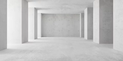 Papier Peint photo Salle Pièce en béton vide et moderne abstraite avec éclairage indirect des piliers du côté gauche - modèle d& 39 arrière-plan intérieur industriel, illustration 3D