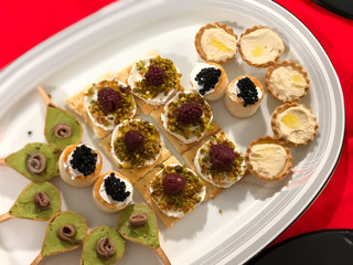 Caviar, anchovies and cheese appetizer with a perfect presentation. 
Only for discerning diners.