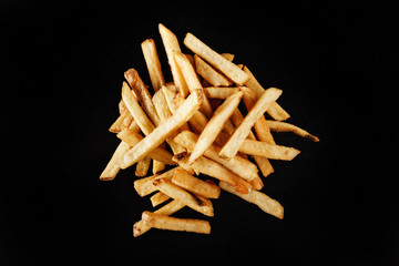 Freshly home made organic potato fries with salt. Perfect concept for promotion and home made delivery.