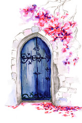 Vintage blue wooden door - 335942216
