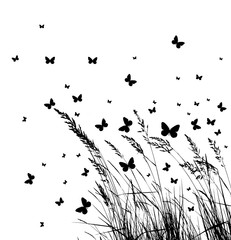Grass with butterflies. Vector illustration