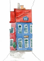 Red and blue cartoon houses - 335942277