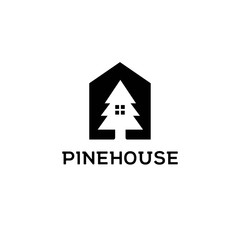 Pine house logo design illustration vector template