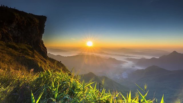 landscape view of sunrise above on mountain with cloudy movement at winter timing located at north of Thailand