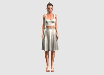 3d illustration . 3d woman character . woman in dress is standing .3d female model