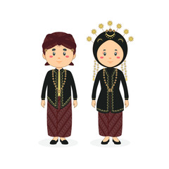 Couple Character Wearing Central Java Traditional Wedding Dress 