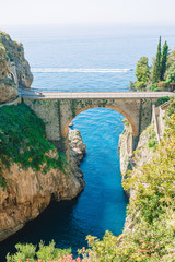 Famous fiordo di furore beach seen from bridge.