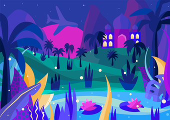Obraz na płótnie Canvas Tropical island night illustration 