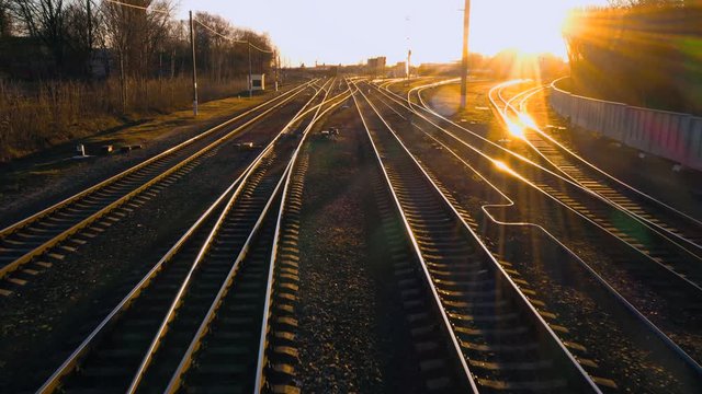 the fork of the railway at sunset.