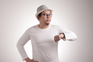 Angry man Pointing at Wristwatch