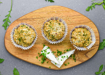 Obraz na płótnie Canvas Baked cornbread muffins with spinach