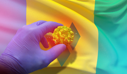 Coronavirus COVID-19 outbreak concept, health threatening virus, background waving national flag of Saint Vincent And The Grenadines. Pandemic stop Novel Coronavirus outbreak covid-19 3D illustration.