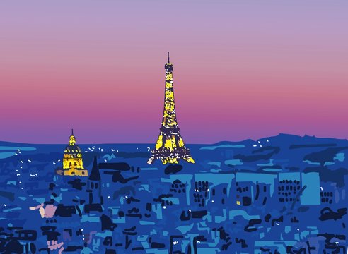 Illustration of the city of paris at night