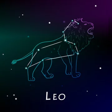 Leo (Lion) Zodiac Sign and constellation in front of dark starry space.  Astrological vector illustration. Stock Vector | Adobe Stock