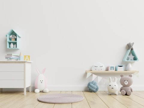 Mockup wall in the children's room on wall white colors background.