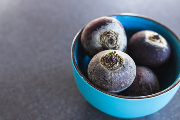 healthy food ingredients, beetroot with tiny sprouts on top
