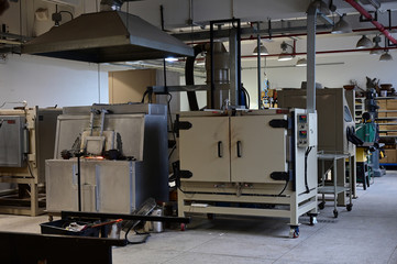 Interior view of glass manufacturing workshop
