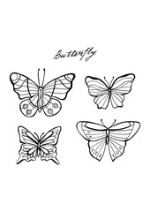 Coloring book page - Butterflies. Black isolated on white.