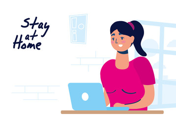 woman using laptop stay at home campaign