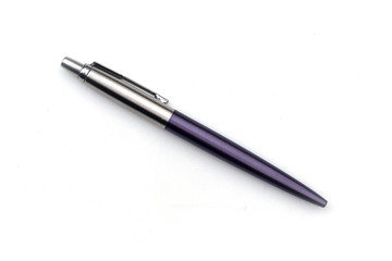 Purple and silver pen on a white background