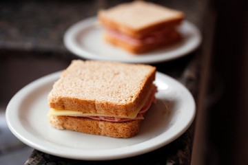 Fototapeta na wymiar simple sandwich on white plate