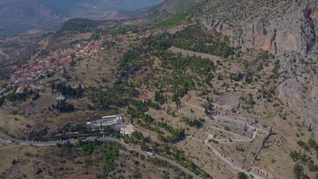 Aerial view of Delfos ruins in Greece