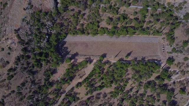 Aerial view of Delfos ruins in Greece