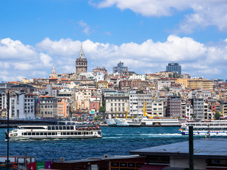istanbul galata view ferries passing marmara sea
