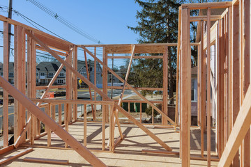 Fototapeta na wymiar New home construction framing of a house