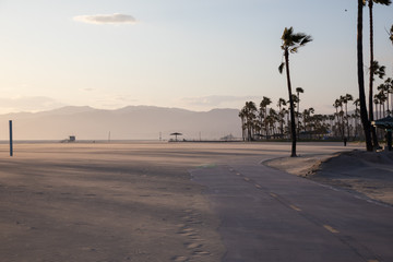 Venice beach with no people during the coronavirus emergency ordinance