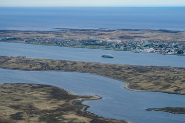View on Stanley, Falkland Islands from a plane