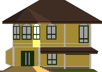 3D illustration of house in colonial style