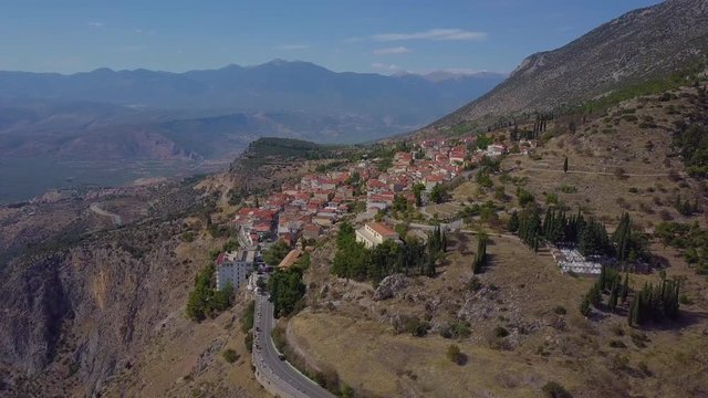 Aerial view of Delfos ruins in Greece