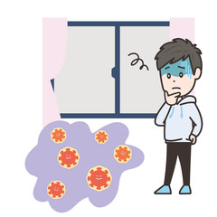 密閉空間のウイルスに悩む男性　イラスト