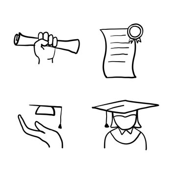 Hand Drawn Graduation Icon Set In Thin Line Style Doodle Vector