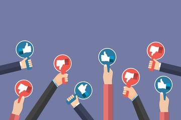 hands of holding thumbs up and thumbs down icon paddles
