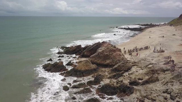 Aerial Image of Pedra Furada (holed stone) tourist attraction of Jericoacoara, Ceara, Brazil