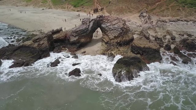 Aerial Image of Pedra Furada (holed stone) tourist attraction of Jericoacoara, Ceara, Brazil
