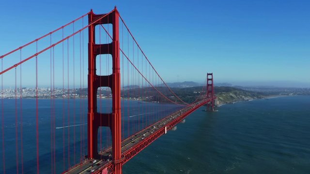 4K Aerial Video of Golden Gate Bridge in San Francisco with Sunny Blue Sky