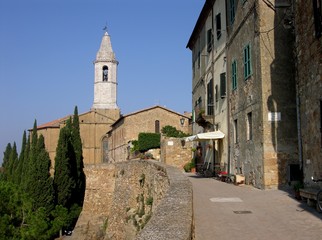 Pienza, Italy, Townscape with Cathedral Tower