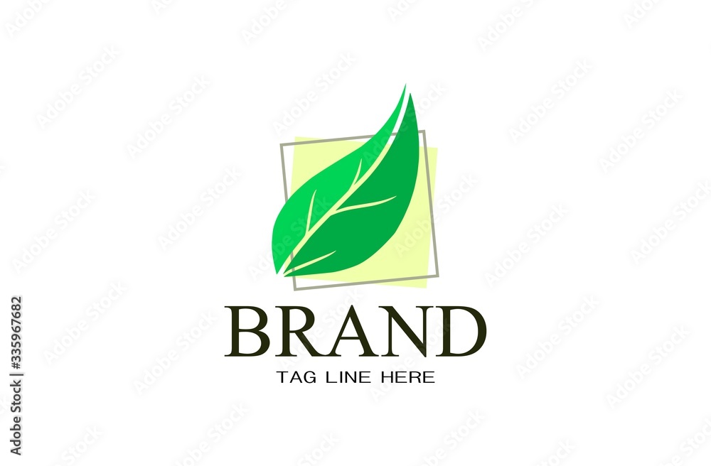 Wall mural leaf logo, free hand vector leaf, leaf with frame and brand