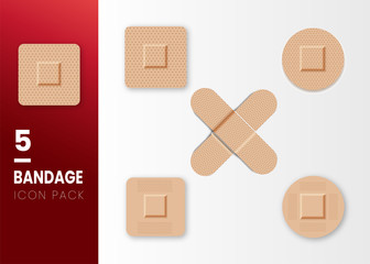 SET OF Realistic vector bandage isolated on white background. Suitable for healthcare or medical accident